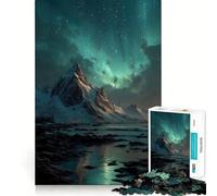 Montagnes enneigées sous aurores boréales Puzzle de 1000 pièces pour Adolescents Jeu de logique Transparente Moments paisibles Découpe Parfaite Liste de souhaits du Père Noël (38x52cm)
