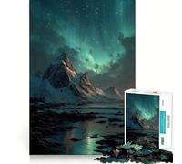 Montagnes enneigées sous aurores boréales Puzzle de 1000 pièces pour Adultes Jeu de réflexion et de renforcement des Liens familiaux Découpe de précision Cadeau créatif (38x26cm)