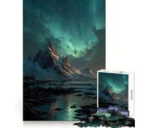 Montagnes enneigées sous aurores boréales Puzzle de 1000 pièces pour Adultes Jeu de réflexion et de renforcement des Liens familiaux Découpe de précision Cadeau créatif (38x26cm)