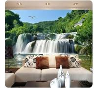 Montagnes Forêts Cascades Lacs Oiseaux En Vol Papier Peint 3D Installation Facile Intissé Tapisserie Bureau Salon Canapé Chambre Décoration Murale-300cm×210cm