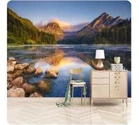 Montagnes Forêts Lacs Soleil Paysages Papier Peint 3D Installation Facile Intissé Tapisserie Bureau Salon Canapé Chambre Décoration Murale-430cm×300cm