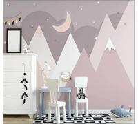 Montagnes Géométriques Roses Abstraites Lune Papier Peint 3D Installation Facile Intissé Tapisserie Bureau Salon Canapé Chambre Décoration Murale-200cm×140cm