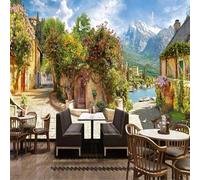 Montagnes Stéréoscopiques Lacs Bâtiments Arbres Oiseaux Papier Peint 3d Moderne Soie Texturée Haut De Gamme IdéAl Pour Le Salon Et La Chambre à Coucher-200cm×140cm