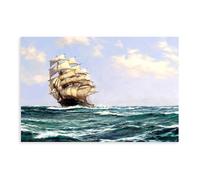 Montague Dawson Tableau sur toile Clipper Ship on the High Seas - Art mural moderne pour chambre à coucher - 60 x 90 cm