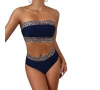 montalpin Mont Alpin Bikini Bandeau Chic+ Élégance et Confort Garanti Bikini Deux pièces Femme, Maillot de Bain sans Bretelles, Style Colour Block,idéal pour l'été
