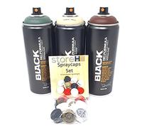 Montana Black Lot de 3 bombes aérosols de 400 ml Couleur camouflage + 10 têtes de pulvérisation de rechange