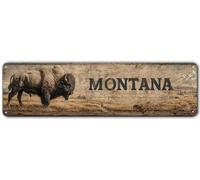 Montana Frontier Spirit Plaque en métal - Bison sauvage et sommets enneigés (40,6 x 10,2 cm)