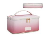 Montana West X Wrangler Lot de 2 grandes trousses de maquillage de voyage avec porte-pinceaux de maquillage, trousse de toilette portable avec séparateur et poignée pour femme, Kaki-Tan, Large