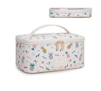 Montana West X Wrangler Lot de 2 grandes trousses de maquillage de voyage avec porte-pinceaux de maquillage, trousse de toilette portable avec séparateur et poignée pour femme, beige, Large