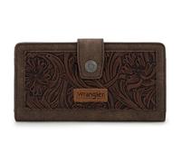 Montana West X Wrangler - Portefeuilles occidentaux pour femme, grande capacité, portefeuille à deux volets avec doublure RFID et fenêtre pour carte d'identité, café, Western