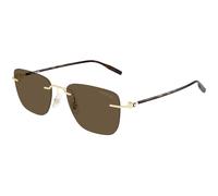Montblanc Homme Montblanc MB0470S 003 Lunettes de soleil Métal Or Marron Carré