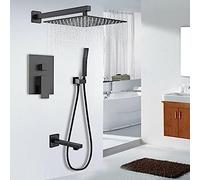 Monté De 16 Pouces De Précipitations Combinaison De Douche De Douche Ensemble De Robinet Baignoire Noire Bec Avec Soupape De Robinet