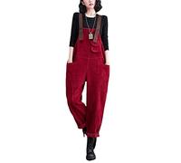 Montecarduo Femme Salopette - Mode Rouge Streetwear Hiver Salopette en Velours Côtelé pour Femmes Poches Bretelles Dames Combinaisons Lâche Baggy Jambe Large Pantalon Cargo,Style A,XXL
