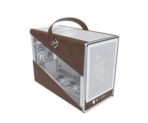 MONTECH Heritage mATX, Châssis de Jeu Compact en Cuir avec poignée Signature, Prend en Charge Les Derniers GPU, Bloc d'alimentation ATX, AIO 360 mm, 4 Ventilateurs, Support pour Casque - Blanc