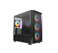 Montech X5M - Boîtier PC de jeu Micro ATX, flux d'air élevé, ventilateurs ARGB 4 x 120 mm pré-installés, panneau latéral en verre, accents imprimés en fibre de carbone, noir
