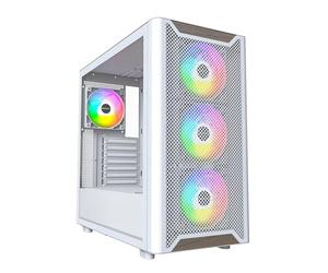 MONTECH XR Bois, façade en Noyer Noir véritable, boîtier de Jeu PC ATX, Panneau latéral en Verre, 4 Ventilateurs GF120 ARGB PWM pré-installés, Blanc
