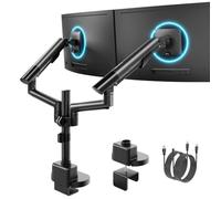 monTEK Bras Double Écran Robuste pour Moniteurs 17-35 Pouces Hub USB | Support Écran PC 2 Écrans avec, Ressort à Gaz Réglable jusqu'à 11kg par Bras, VESA 75/100mm, Inclinaison et Pivotement, Noir