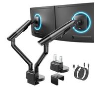 monTEK Bras Double Écran Robuste pour Moniteurs 17-35 Pouces jusqu'à 11kg | Support Écran PC 2 Écrans avec USB A/C 3.0, Ressort Articulé Réglable, VESA 75/100mm, Montage Pince ou Œillet, Noir