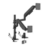 monTEK Double bras vertical avec USB A/B pour écrans de 17 à 40 pouces, support de bureau haute hauteur réglable avec ressort mécanique, prend en charge les écrans de 2 à 12 kg, mouvement complet