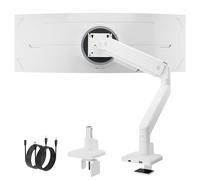 monTEK Support de bureau simple pour écrans de 17 à 45", support de moniteur réglable en hauteur, peut supporter 16 kg, inclinable, pivotant et rotatif, VESA 75/100 mm, blanc, avec port USB