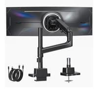monTEK Support de Moniteur pour écrans Ultra-Larges de 17 à 57 Pouces jusqu'à 27kg, Bras articulé à Ressort à gaz Double courbure pour Bureaux, Fixation VESA 75/100 mm avec Port USB, Noir