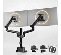 monTEK Support Écran PC 2 Écrans avec Hub USB, Bras Double Écran Robuste pour Moniteurs 17-35 Pouces, Ressort à Gaz Réglable jusqu'à 11kg par Bras, VESA 75/100mm, Inclinaison et Pivotement, Noir