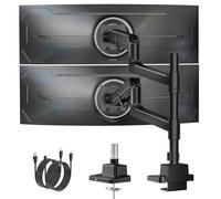 monTEK Support pour Deux écrans de 17 à 57 Pouces (jusqu'à 27 kg), Ressort à gaz Haute résistance, Pied réglable pour écrans incurvés Ultra-Larges, avec Ports USB-A/C, VESA 75/100 mm, Noir