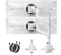 monTEK Support pour Deux écrans de 17 à 57 Pouces (jusqu'à 27 kg), Ressort à gaz Haute résistance, Pied réglable pour écrans incurvés Ultra-Larges, avec Ports USB-A/C, VESA 75/100 mm, Blanc