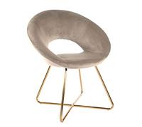 MONTEMAGGI Baroni Home Fauteuil Rembourré Circulaire en Velours et Jambes Dorèes en Fer, Petit Fauteuil de Bureau, de Cuisine, Chaise de Salle à Manger Confortable et Ergonomique, Beige, 71x59x84 cm