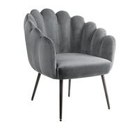 Montemaggi Fauteuil en Velours Rembourré avec Dossier à Coquillage, avec jambes noir, Petit Fauteuil de Chambre à Coucher et Salon, Chaise de salle à Manger, Gris, 64x67x77 cm