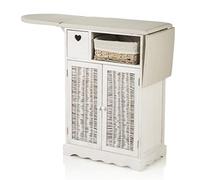 MONTEMAGGI Meuble à Repasser Style Shabby Chic Repliable, avec Planche à Repasser, avec 1 Paniers en Osier et 2 Portes, Blanc, 66x37x87 cm