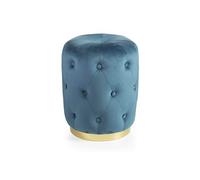 MONTEMAGGI Pouf en Velours Matelassé, Tabouret élégante et Moderne de Salon, Repose-Pieds Confortable de séjour, 36x47 cm, Bleu