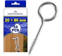 MONTERAL 10 Pièces Piton à Visser 20 x 80 mm - Oeillet a Visser de Type Fermé Sont en Fer Zingué
