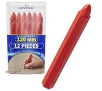 MONTERAL 12 Pièces Craies Grasses de Chantier Rouges 120 mm - Craie de Marquage Technique Multi-Surfaces pour Bois Métal Béton Asphalte Textiles Granit et Verre