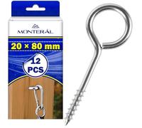 MONTERAL 12 Pièces Piton à Visser 20 x 80 mm - Oeillet a Visser de Type Fermé Sont en Fer Zingué