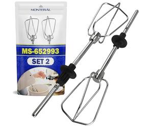 MONTERAL 2 Pièces Fouets pour Batteur Electrique Cuisine à Main avec Code Original MS-652993 MS652993 pour Krups F6081431 F6085811 GN9101 GN9121 3Mix 7000 3Mix 9000 Handmixer - Garantie de 10 Ans