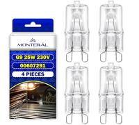 MONTERAL 4 Pièces Halogène Ampoule Four G9 25W 230V 300°С Ampoule pour Four avec le Code Original 00607291 607291 pour Bosch pour Siemens pour Balay