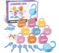 Montessori 10 Pack Lock and Key Toys for 2 3 4 Year Old Boys Girls Number Counting Blocks Travel Toys for Toddlers Airplane Development Toys