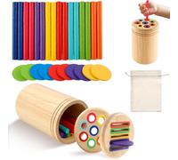 Montessori 2 in 1 Toy,Ages 1,2,3 Years Old,Sensory,Sorting and Stacking,Wooden Toy,Color Shape,Educational Game,Gift for Toddlers (A)