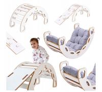 Montessori Arche à Bascule avec Coussin Mur d'Escalade Toboggan pour Enfants 4en1 Misioo Blanc/Gris Foncé90x41x50 cm