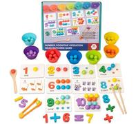 Montessori Arithmetic Math Toy Set, Montessori Arithmetic Math Toy, Silicone Digital Learning with Beads, Chopsticks & Spoons, Number Blocks, Daily Number Match, Wooden for Children Gifts (A)