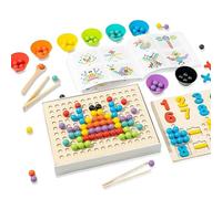 Montessori Arithmetic Math Toy Set, Montessori Arithmetic Math Toy, Silicone Digital Learning with Beads, Chopsticks & Spoons, Number Blocks, Daily Number Match, Wooden for Children Gifts (D)