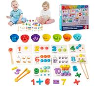 Montessori Arithmetic Math Toy Set, Silicone Digital Learning with Beads, Chopsticks & Spoons, Number Crunching Clip Bead Matching, Number Blocks (Regular Version)
