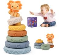 Montessori Baby Games 6 Months,7 Pieces Stackable Toys with Rings,Stackable Soft Tower,Baby Activity Cube,Sensory Teething Toys for Baby,Educational Games for Baby 6+ Months