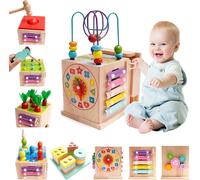 Montessori Baby Toy 1 Year9 in 1 Motor Activity CubeHitting the Ball,Sorting Forms,Stacking Game,Carrot Harvesting Toy,Wooden Toy for Girl Boy Baby Gift 2 3 4 Years Old