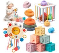Montessori Baby Toy 4 in 1-Pull Rope Sensory Toys,Flexible Stacking Cube,Baby Stacking Rings,Montessori Cube Baby-Early Education Toys,Gifts for Babies