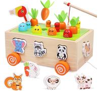 Montessori Baby Toy,7 in 1 Educational Games Child 3 4 5 Years Old Wooden Toy Farm Game Gift for Girl Boy Babies,Recognize Animals Shapes,Cute Animal Farm Car