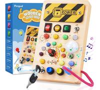 Montessori Busy Activity Board from 1 Year Old,Montessori Wooden Toy with 8 Switches 15 LED Lights 6 Music Sensory Educational Toy for Babies Toddlers Age 1+