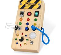 Montessori Busy Board 1 Year Children's Activity Board Wooden Toys with 8 Light Switches LED Sensory Learning Toys Suitable for Babies 1,2,3,4 Years Old