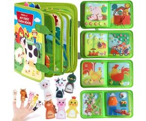 Montessori Busy Board à partir de 1 an - Livre d'activités de ferme avec marionnettes à doigts, planche de motricité en feutre pour tout-petits, jouet éducatif à partir de 2 ans avec exercices